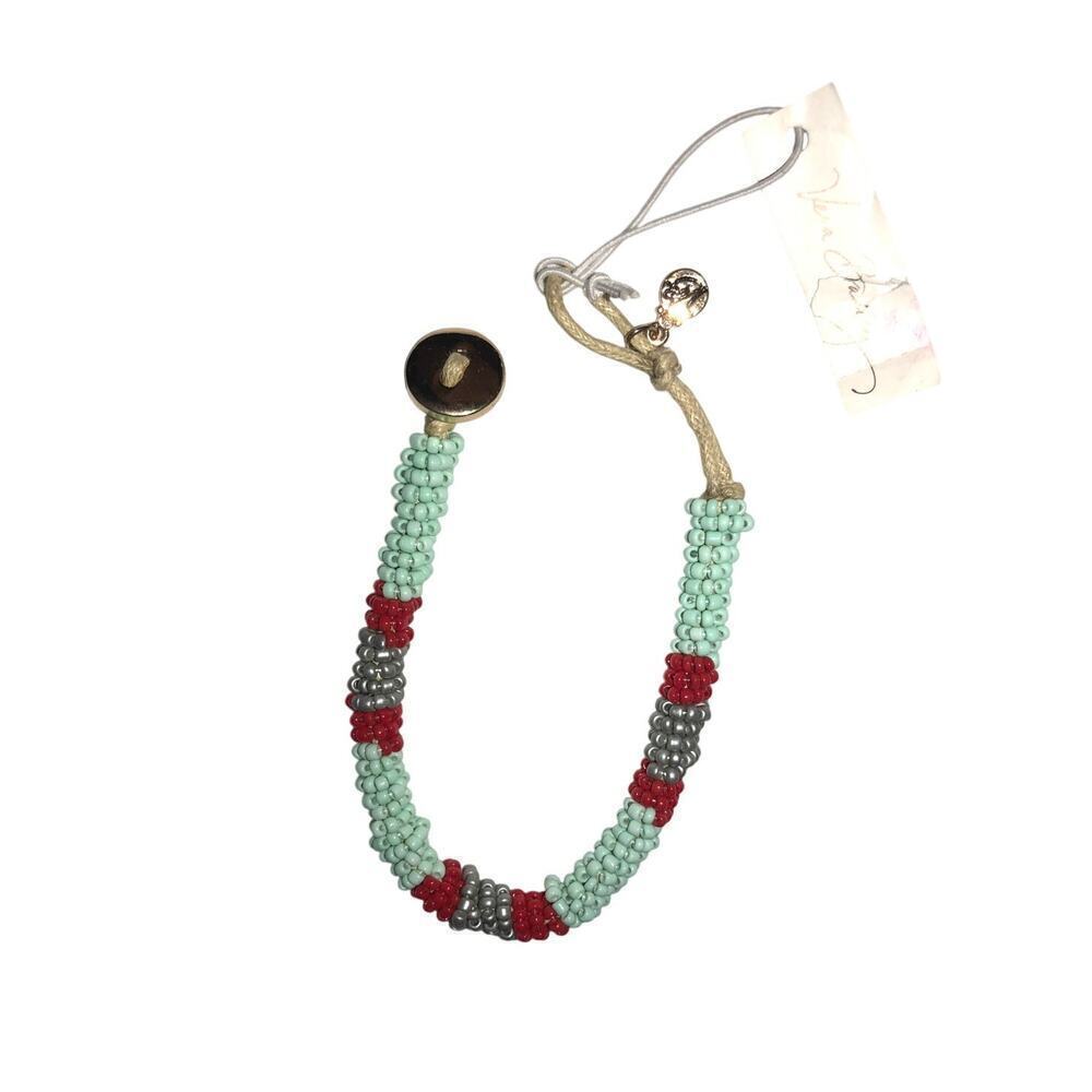 Vera Bradley Beaded Bracelet Turquoise Red Purple Seed Bead Button Closure NEW